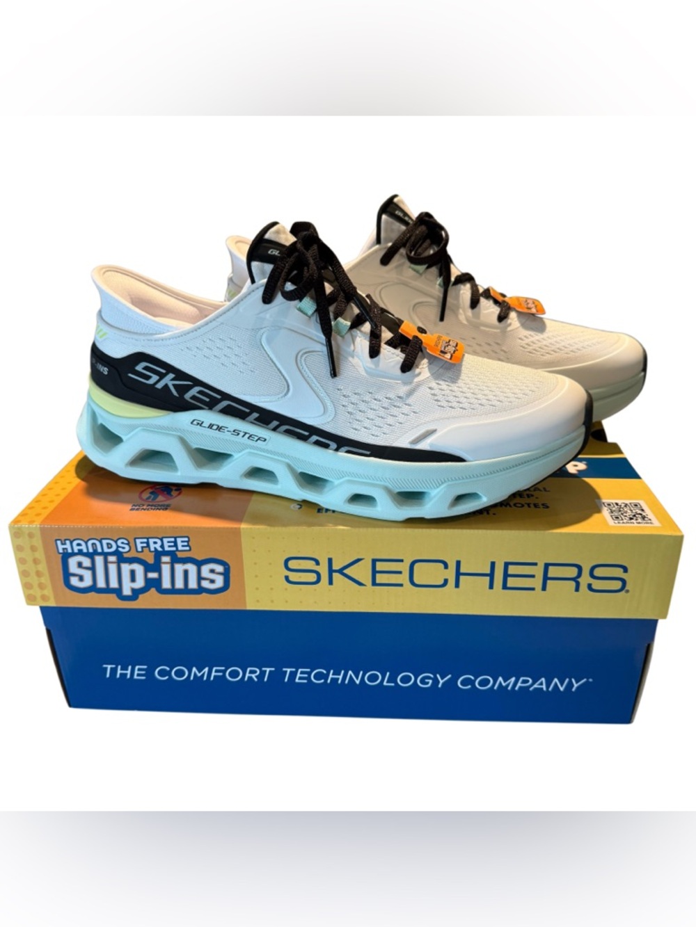 Skechers White Sneakers with Black and Teal Accents - Picture 1 of 9